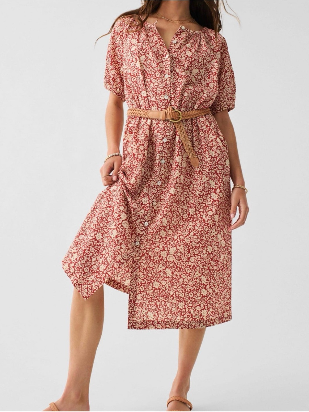 Faherty Carmel Midi Dress in Spice - L